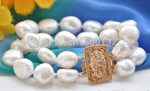 

xd j0092 2row 8" 15mm WHITE BAROQUE FRESHWATER PEARL BRACELET