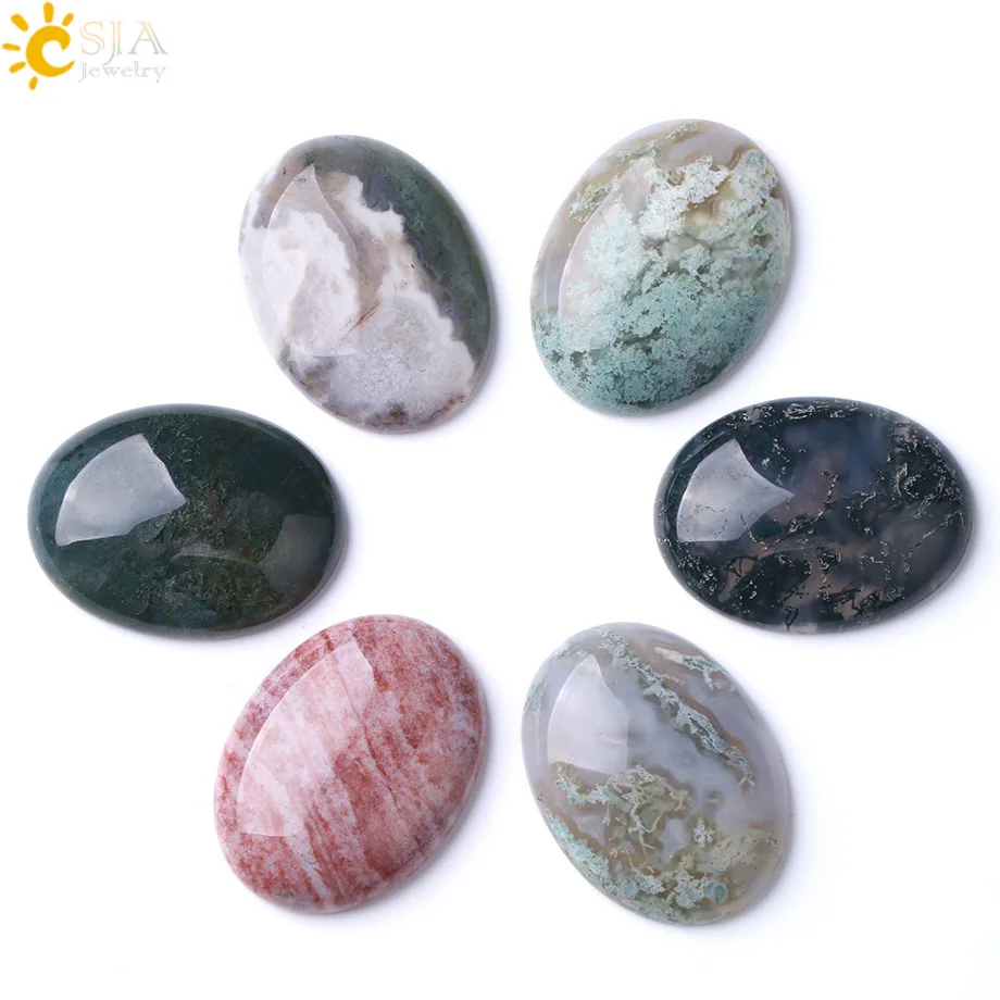 

CSJA Natural Oval Loose Gem Stone No Drill Hole Indian Agates Onyx CAB Beads for Women Men DIY Handcrafted Jewelry Making F271