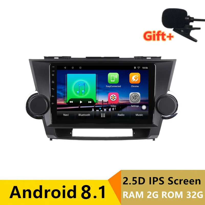 9&quot 2+32G 2.5D IPS Android 8.1 Car DVD Multimedia Player GPS For Toyota Highlander 2009 2010 2011-2014 radio stereo navigation |