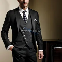 Классические Черные смокинги для жениха, мужской блейзер с отворотом, деловой костюм для выпускного(пиджак+ брюки+ жилет+ галстук+ косынка) ОК: 1249