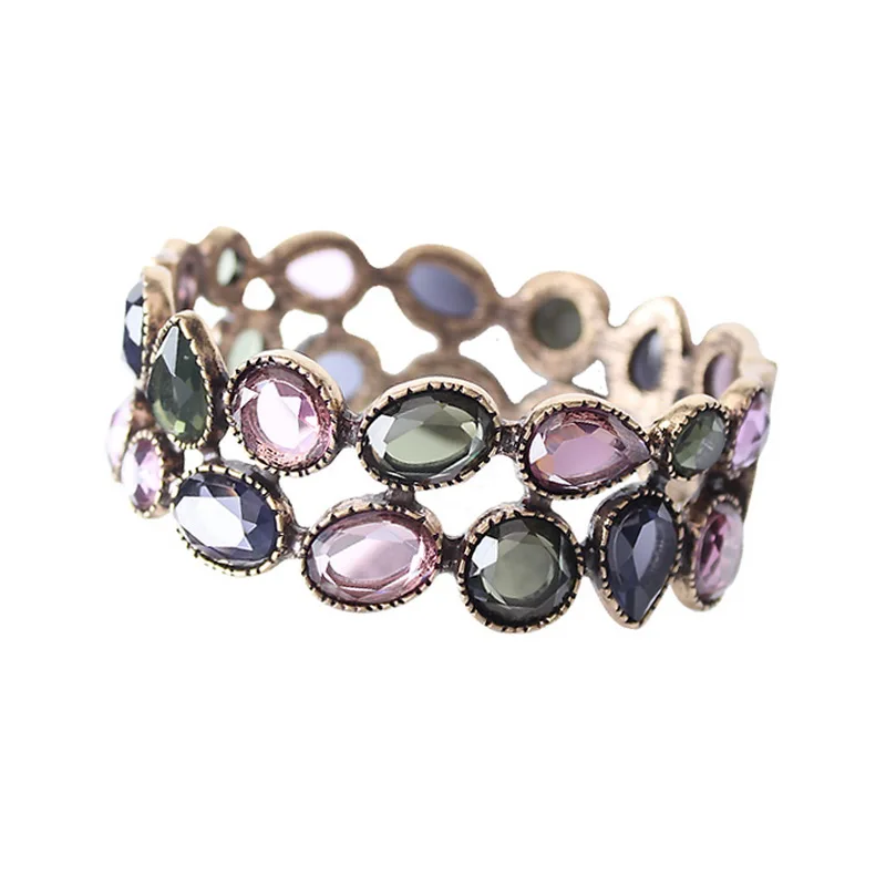 

Fashion Brand Bangle Inlay Gems Cuff Bracelet Retro Queen Bracelet Colorful Crystal Bangle