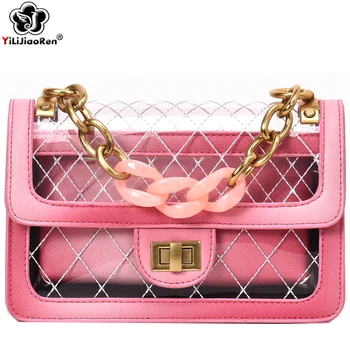 

Fashion Clear Handbags for Women Famous Brand Transparent Pvc Shoulder Bag Female Small Summer Beach Bag Chain Crossbody Bag Sac