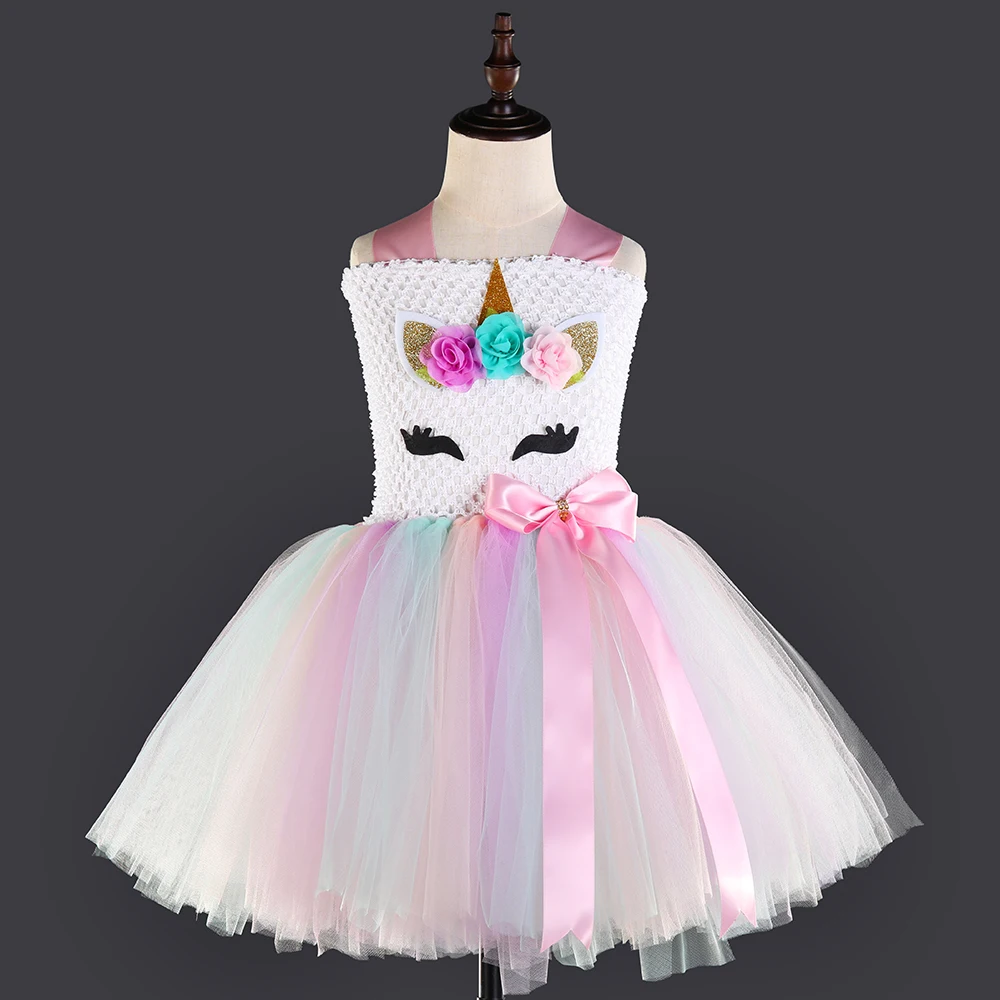 Candy Pony Unicorn Pattern Flower Girl Christmas Dress Princess Unicorn Costume for Girls Halloween Toddler Kids Girls Hot Dress (2)