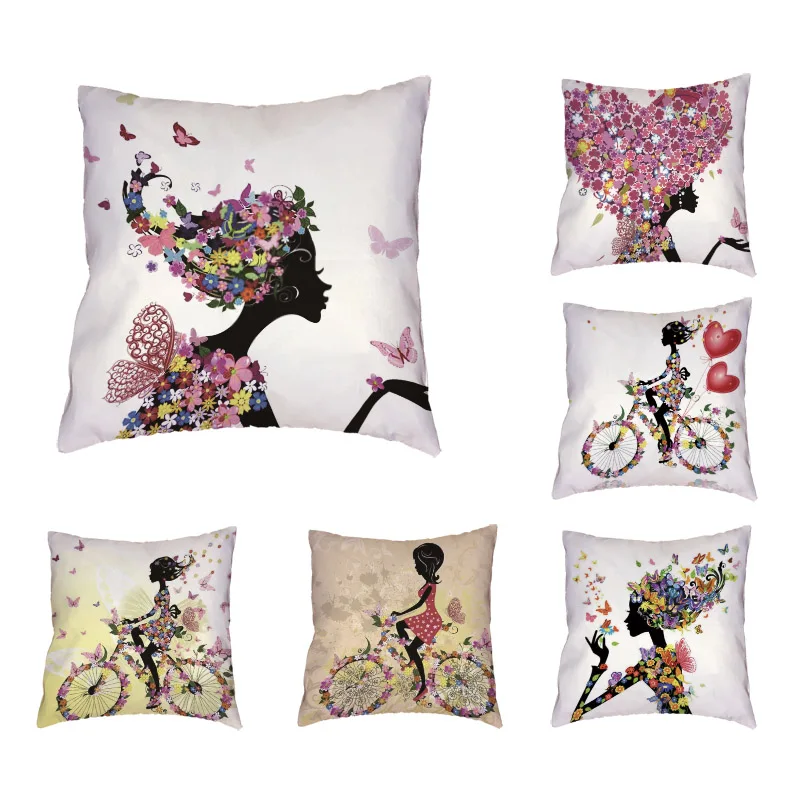 

Springins Coming Pillow Cover Flowers Nice Girl Horse Bike Pillowcase Red Hreat Balloon Home Bed Decorative Throw Pillows Cojin