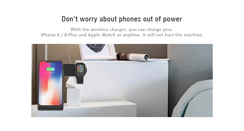 2 in 1 Fast Charging Wireless Charger Stations for Apple Watch / iPhone X / 8 Plus
