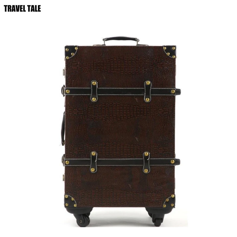 

TRAVEL TALE women leather suitcase 20 spinner retro trave luggage 26 travel trolley bag