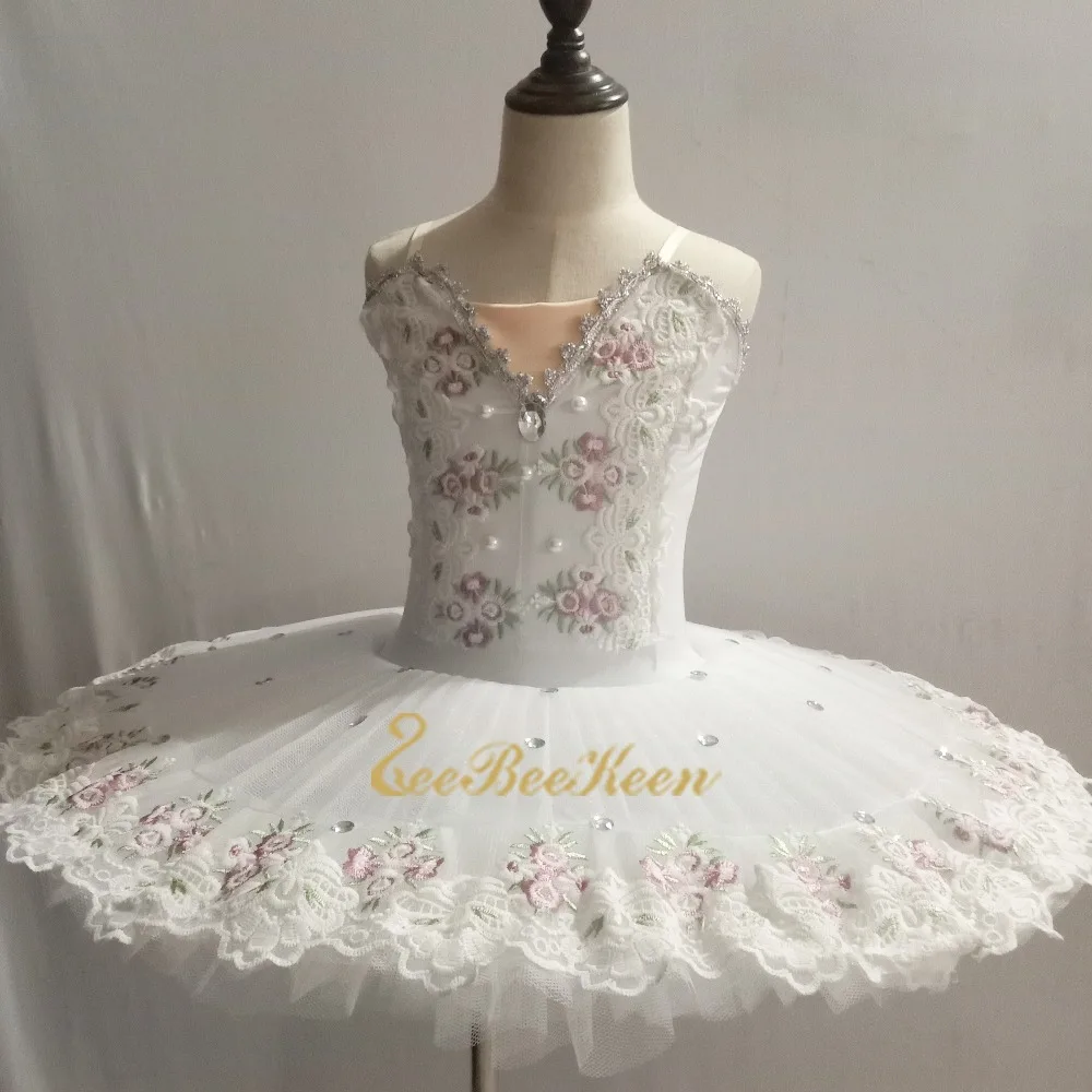 

Girl White Lake Swan Ballet Dress Tutu Ballet Women Dance Dress Gold Lace Ballerina Diamond Adult Stage Performance Costume