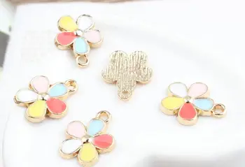 

New 50pcs cute flowers color earrings necklace Key chain Charms Pendants Jewelry Making DIY Christmas Gifts Free Shipping