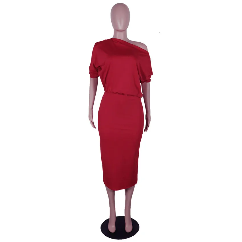 Tsuretobe новое модное платье миди с открытыми плечами женское обтягивающее элегантное платье из эластичной ткани женское платье размера плюс офисное платье - Цвет: red