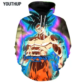 

YOUTHUP Spring New Men Hoodies With Pocket 3D Print Dragon Ball Long Sleeve Pullover Anime Hooded Hoodies Sweatshirt Plus Size