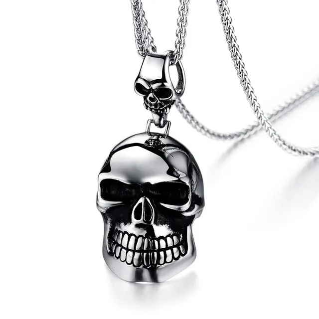 WAWFROK Men's Stainless Steel Pendant Necklace Colour Gothic Punk Skull