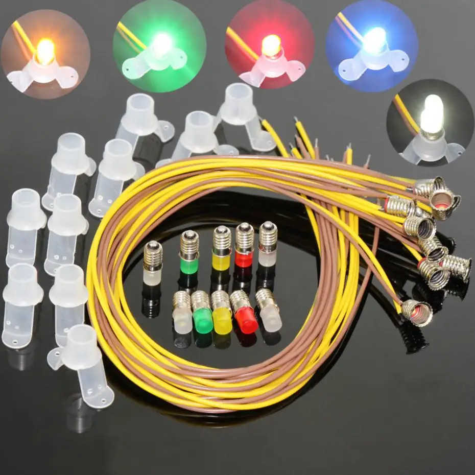 

10PCS Colorful LED Screw Bulb and Stand E5 E5.5 12V-14V Spur HO/TT/N Scale NEW E502T 1/35 model train railway modeling
