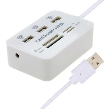 

USB 2.0 Straight USB HUB+ SD MS TF Multi-Card Reader / Powered / White