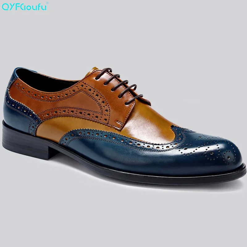 QYFCIOUFU/итальянская роскошная мужская деловая обувь с перфорацией типа «броги» из натуральной кожи, качественная обувь из коровьей кожи в