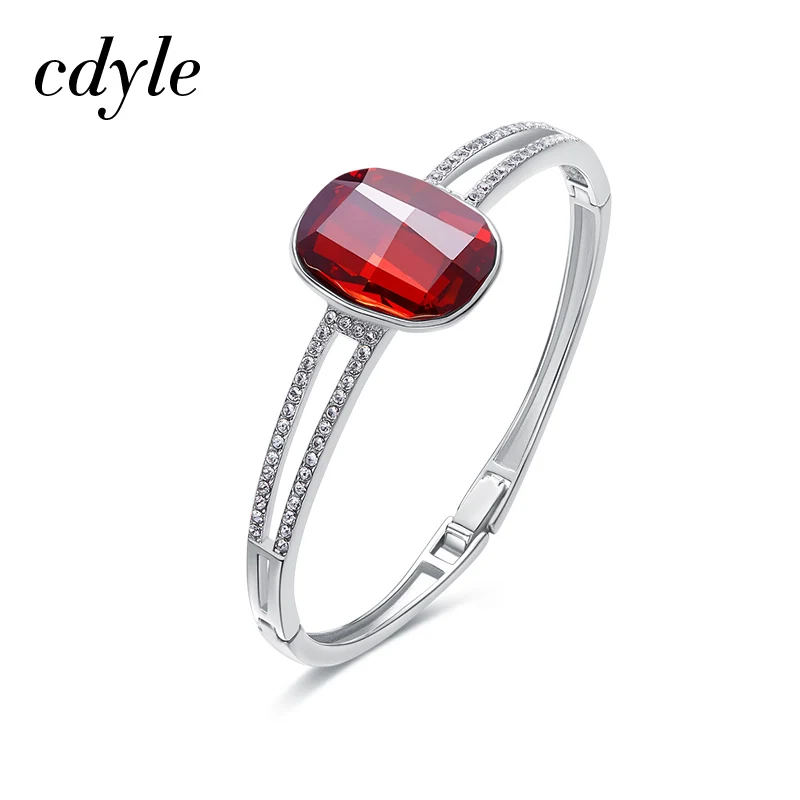

Cdyle Crystals from Swarovski 925 Silver Jewelry Double Layer Bangle Big Black/Red Austrian Statement Jewelry Pulseira Feminina