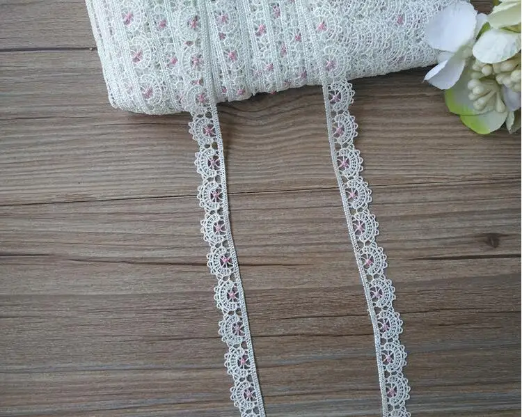 5 Yard Ivory with Pink Embroidered Crown Fabric Lace Flower Trim Applique Headband Craft Sewing 1.5cm Width | Дом и сад