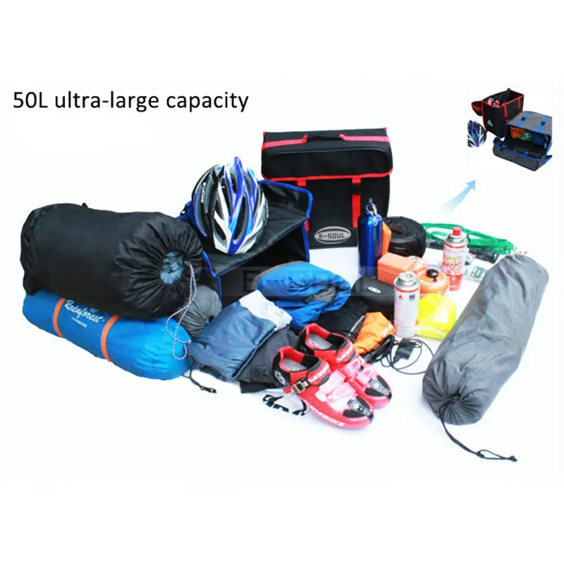 Flash Deal B-SOUL 50L Large Capacity Bicycle Saddle Bags Waterproof Bicycle Rear Seat Trunk Bag Panniers for Cycling Bycicle Accessories 2