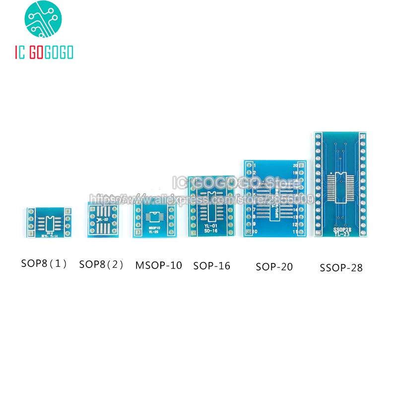 5pcs SMD плата адаптера SOP8 MSOP10 SOP16 SOP20 SSOP28 SOP/MSOP/TSSOP до DIP 8/10/16/20/24/28P PCB адаптера|tssop to dip|sop8