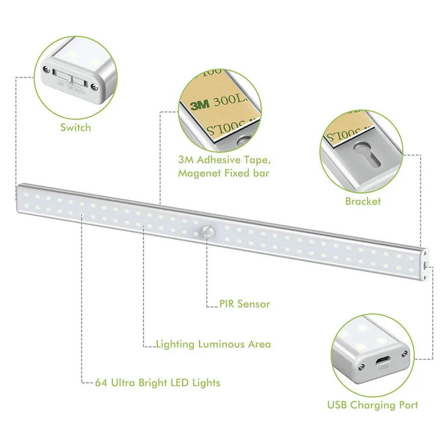 Sensor de Movimento Desligar para Armário Luz da Noite Infravermelho Pir Led Armário Noite Lâmpada Auto Ligar Cozinha Escada 20 - 36 64led 4 movimento luz da noite led armário armário