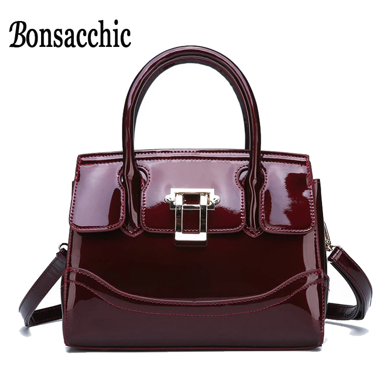 

Bonsacchic Small Patent Leather Hand Bag Luxury Handbags Women Bags Designer Lady's Lacquered Handbag for Women Leather Handbags