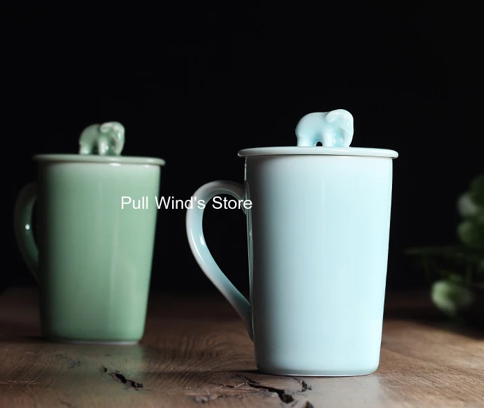 

Exquisite Elephant ceramic cup Green Fine animal Cup cue mug