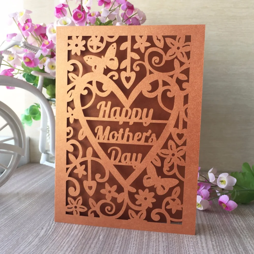 100pcs Delicate Laser Cut Happy Mother's Day Theme Invitation Card