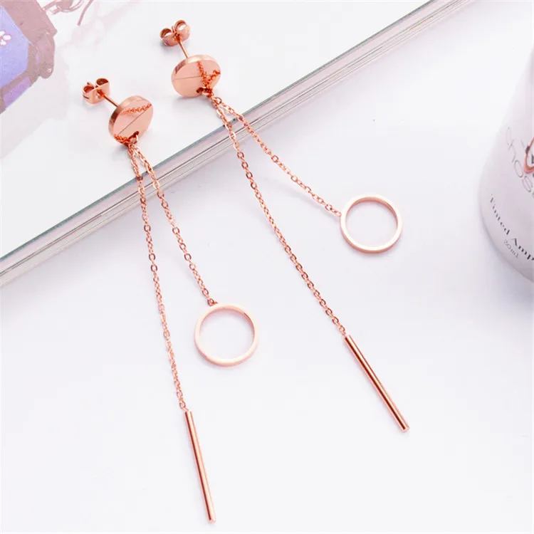 Yun ruo модная одежда в европейском стиле Стиль розово-золотистый цвет, круглый серьги-гвоздики с кисточкой для женщин 316L Нержавеющая сталь ювелирные изделия гипоаллергенно