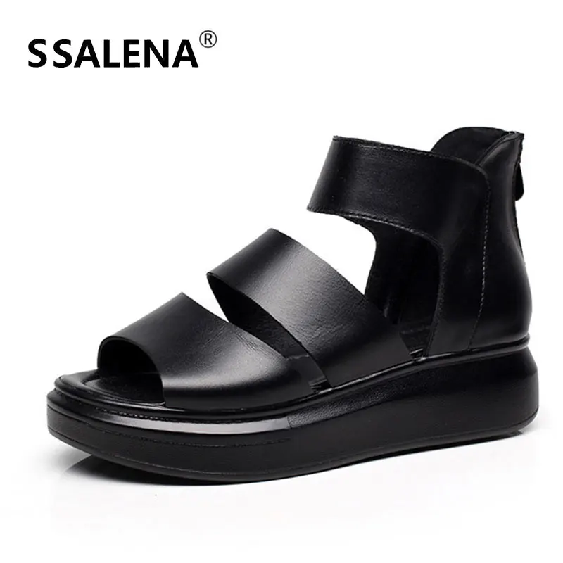 Women Solid Colour Concise Roman Shoes Women Platform Black Leather Shoes Ladies Summer Fashion Shallow Sandals