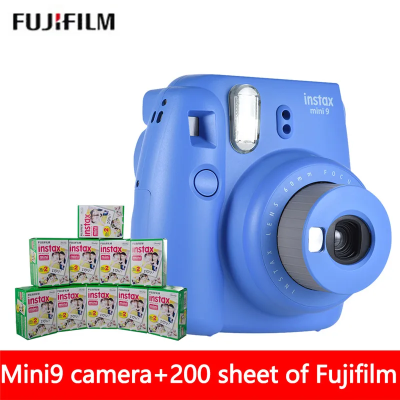 5 цветов роскошный пакет Fujifilm Instax Mini 9 пленка камера+ 200 лист Fuji Mini 8 9 белый 3 дюйма пленка+ объектив крупным планом - Цвет: cobalt blue