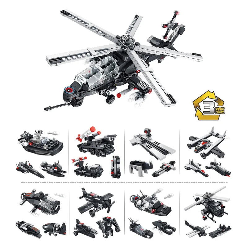 

712pcs Children Military Eight in One Armed Helicopter Intelligence Assembling DIY Plastic Building Block Toy Gift for Children