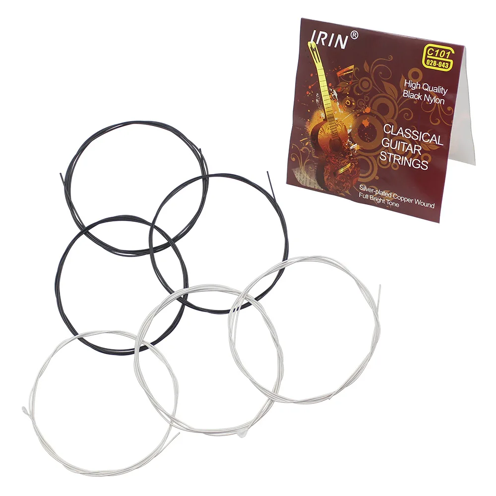 

Black Nylon Core Silver-Plated Copper Wound 1st-6th(.028-.043) 6pcs Classical Guitar Strings String Set