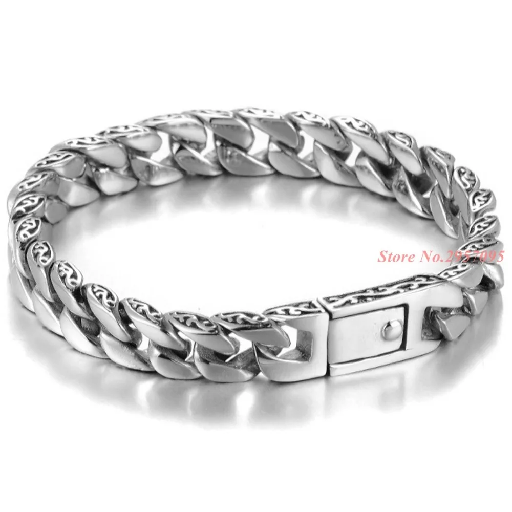 11 mm Wide Curb Chain Silver Tone 316L Stainless Steel Bracelet Mens