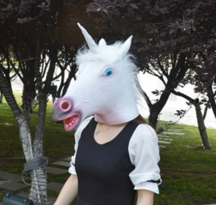 

2018 Newest Hot Fashion Unicorn Horse Head Mask Halloween Costume Creepy Fur Mane Latex Realistic Crazy Rubber Super Creepy