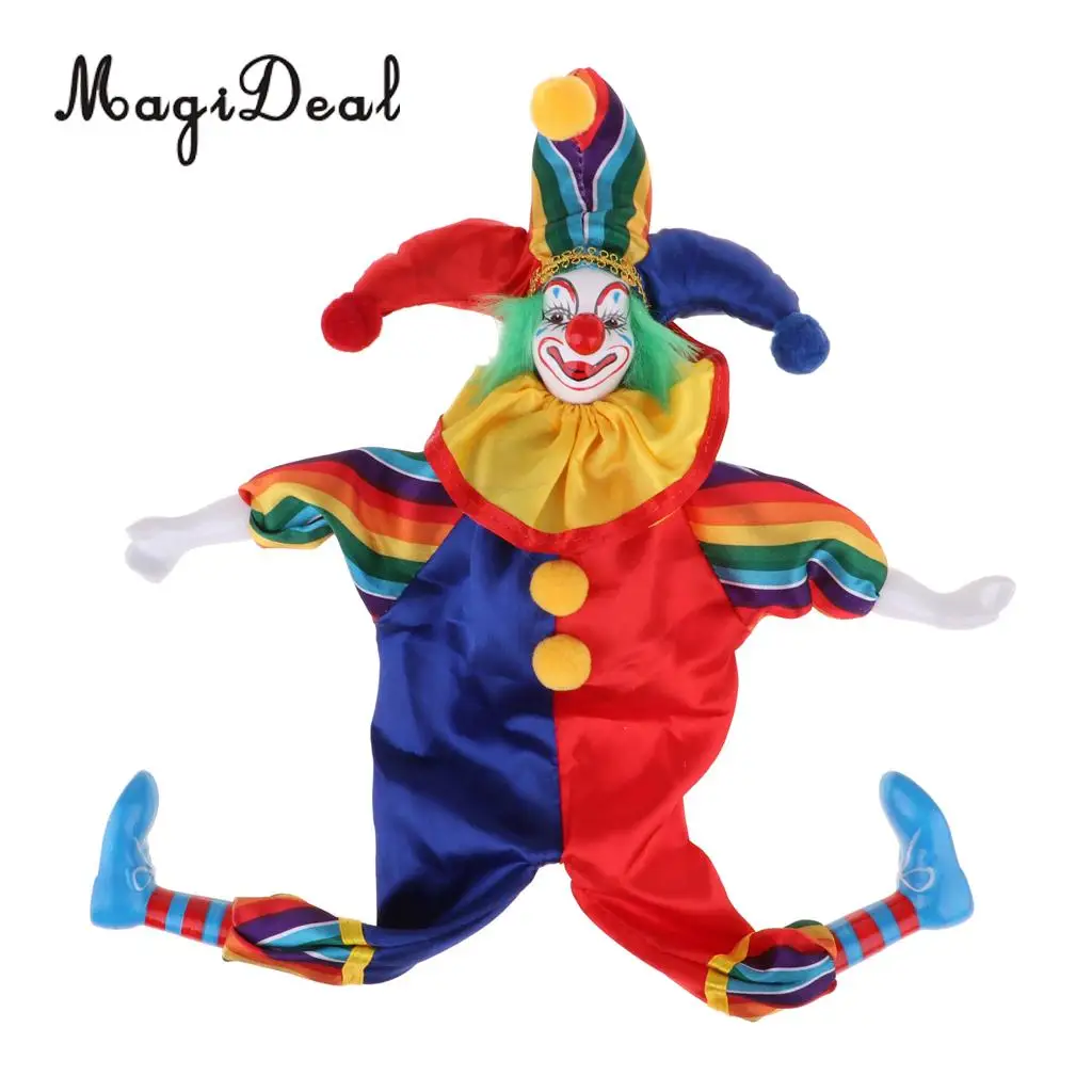 15inch Smiling Porcelain Dolls Funny Harlequin Clown Dolls Model Toys Home Desktop Decoration Collectibles Multicolor