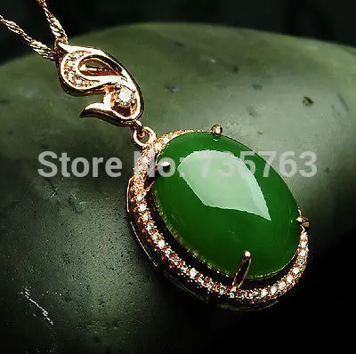 

xiuli 0014836 Hetian green jade jasper necklace pendant crystal chinese emerald rose gold