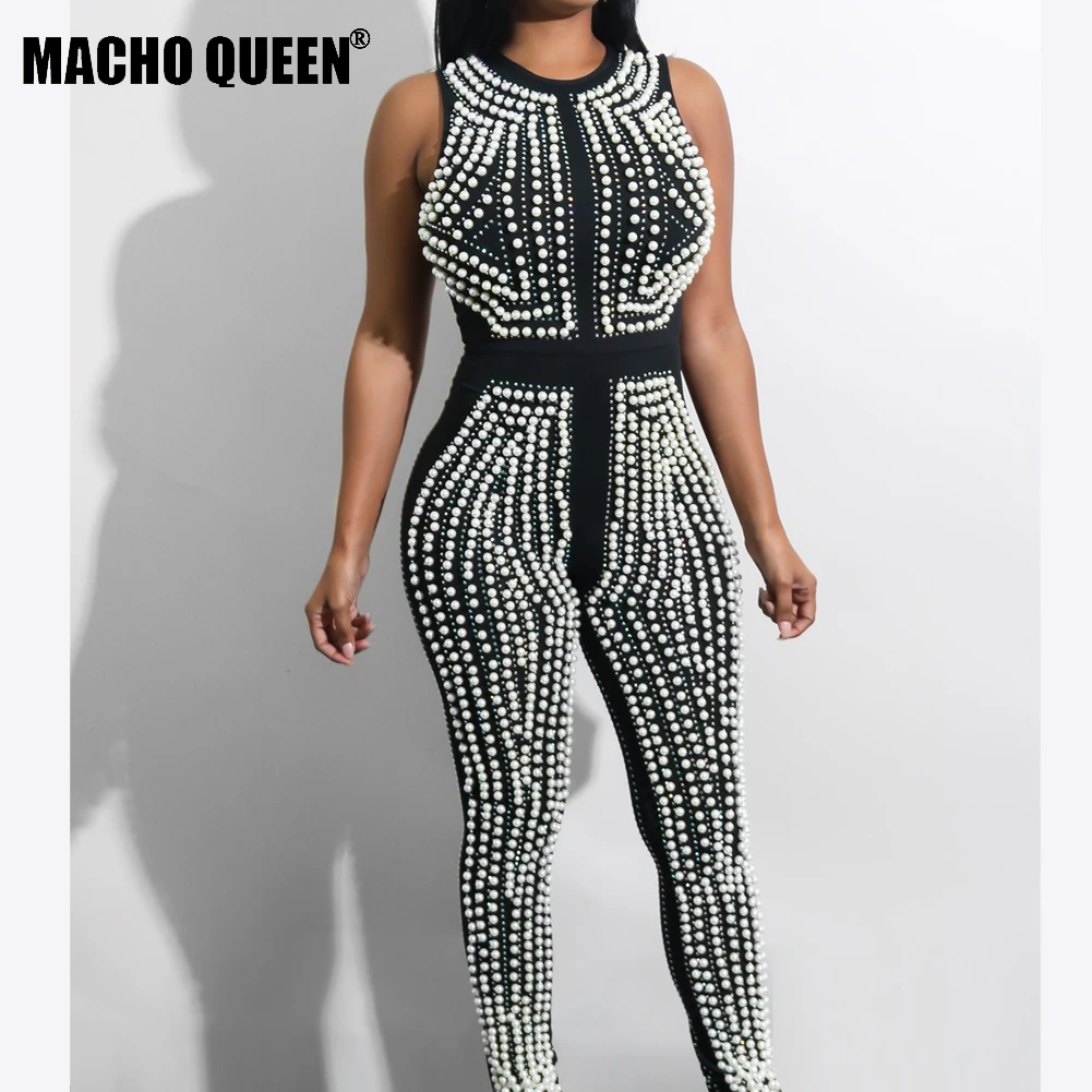Sparkly Rhinestone Embellished Bodysuit Crystal Jumpsuit Shining