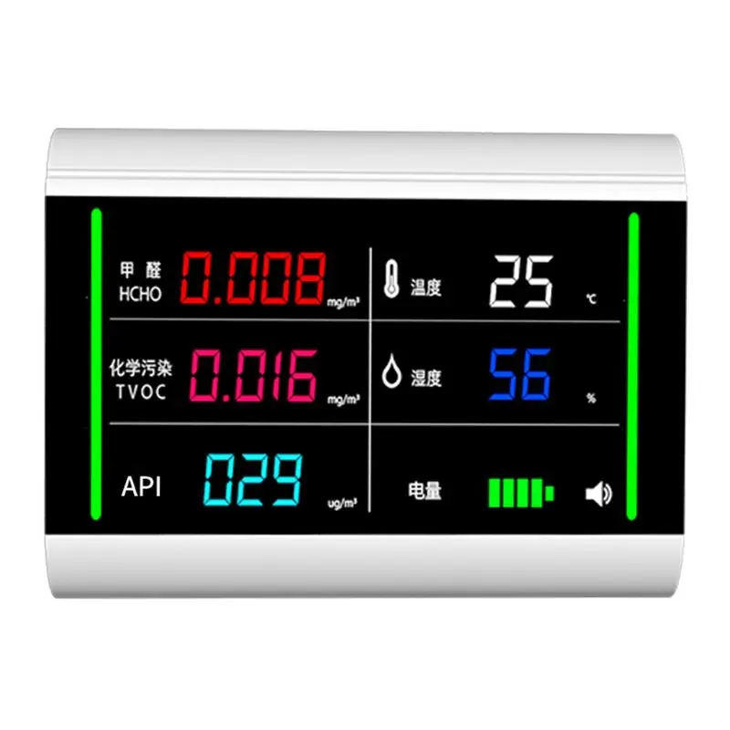 

5-In-1 USB Rechargeable Air Quality Monitor Benzene HCHO TVOC LCD Digital Display Humidity Temperature Detector