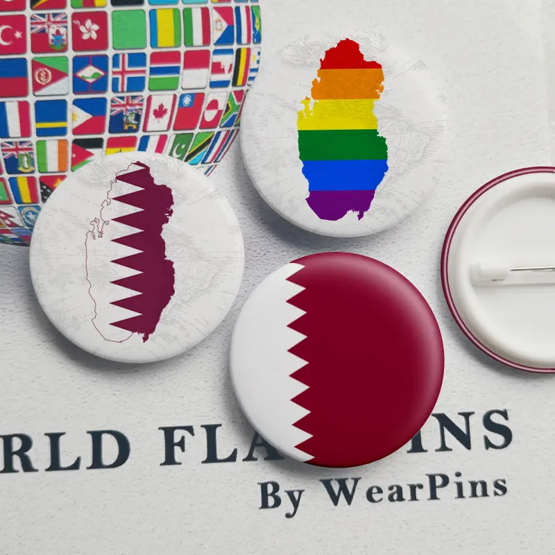 

Qatar Flag Map Tin Button Pins LGBT Gay Rainbow Pride Tin Button Badges