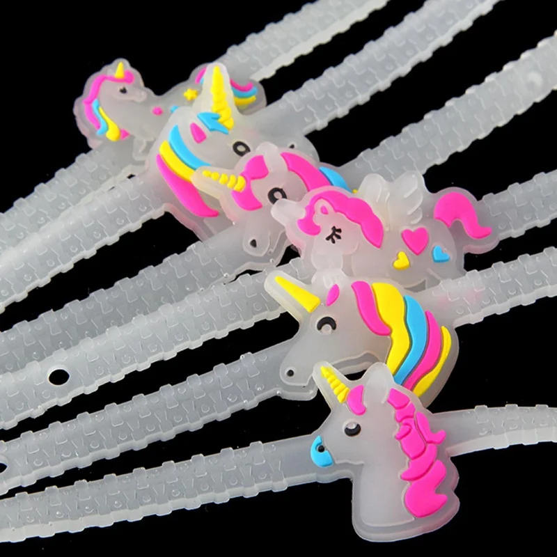 

New Design Glow In Dark Cartoon Unicorn Bracelet Set For Woman Girls Luminous Snap Bracelet Jewelry 6pcs Halloween gift