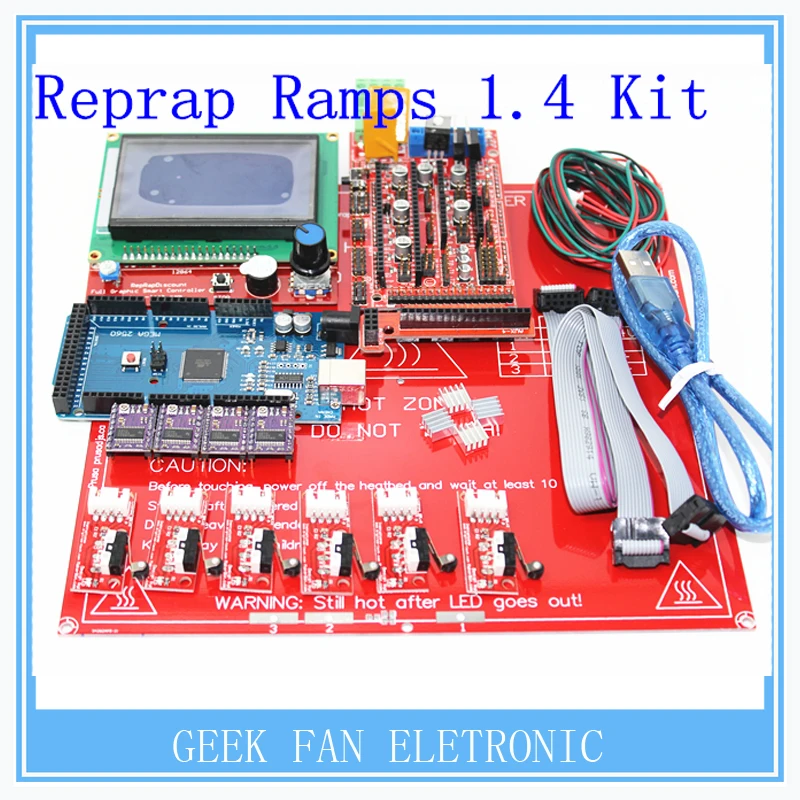  Reprap Ramps 1.4 kit + Mega 2560 + Heatbed mk2b + 12864 LCD Controller + DRV8825 + Mechanical Endstop+ Cables For 3D PartsKIT004 