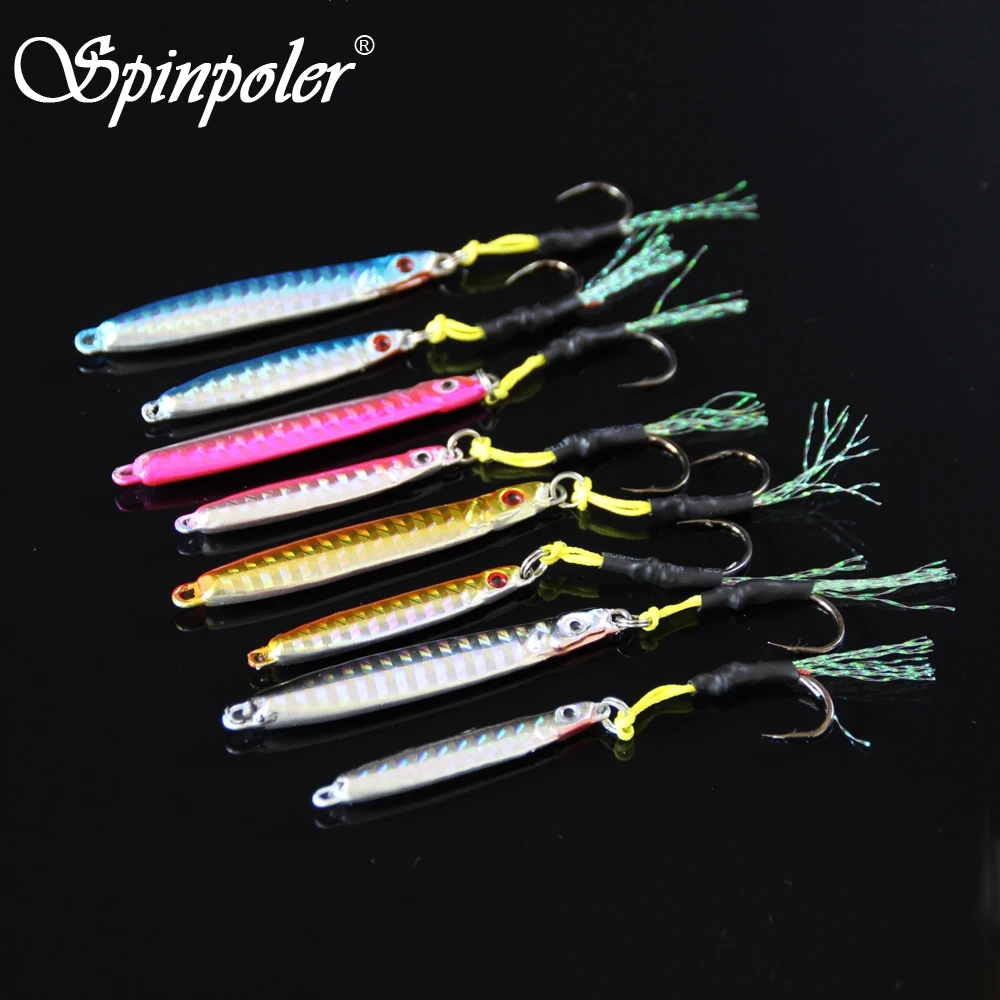 

Spinpoler Lead Jigging Lure 7g 45mm 14g 65mm With Metal Jigging Trolling Hook Saltwater Slow Jig Fishing Bait 2pcs/Lot
