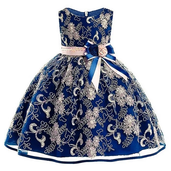 Осенне-зимнее кружевное высококачественное платье для маленьких девочек; наряд для дня рождения Детские Свадебные платья праздничная одежда для девочек от 3 до 12 лет - Цвет: navy blue