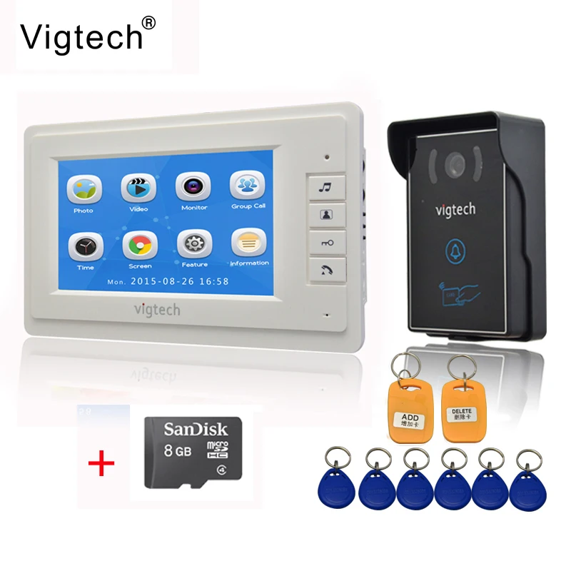 

Vigtech7 дюймов LCD домашняя видео дверь телефон система для фото-и видеозаписи визуальное переговорное устройство IR камера ночного видения 8 ГБ TF Карта