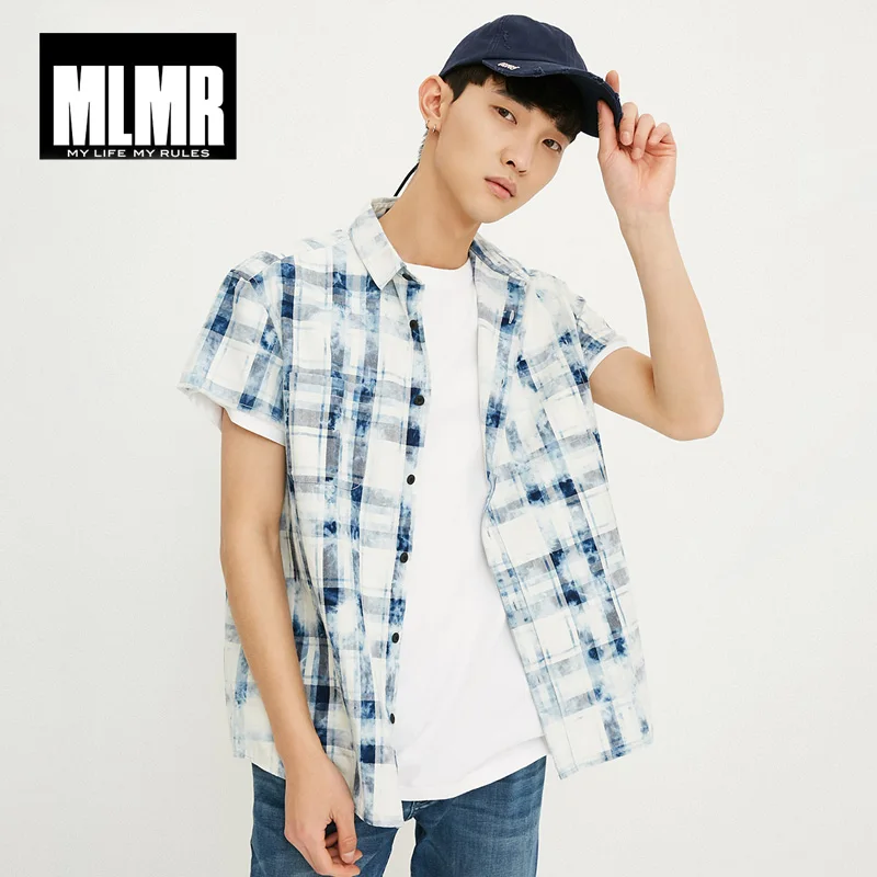 

MLMR men's spring and summer new cotton loose popular semi-V-neck slim short-sleeved shirt |2181T4544