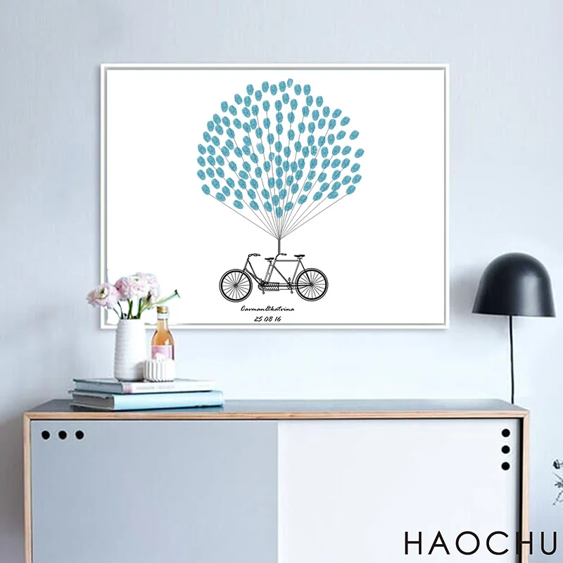 

Personalize Wedding Gift Guestbook For Fingerprints Canvas Print with Names Date For Birthday baptism Baby Shower Party Supply