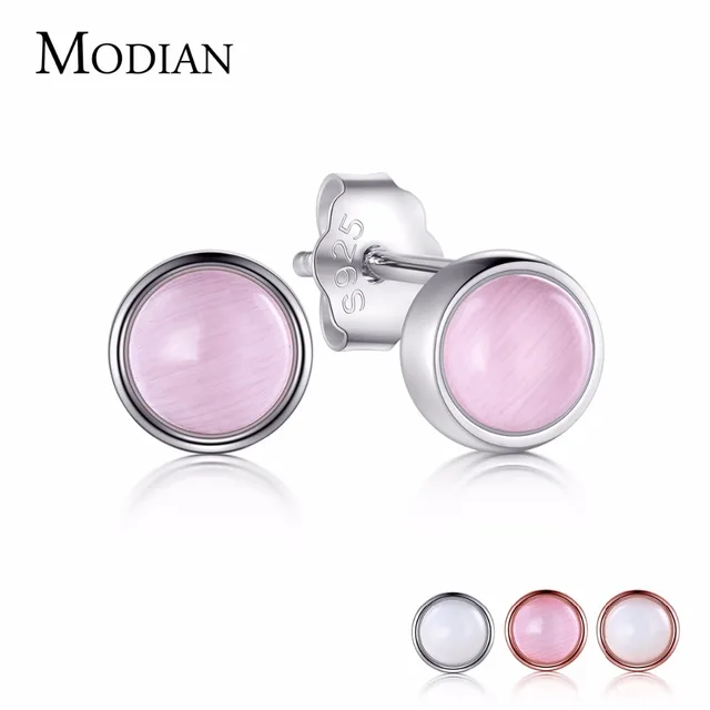 Modian 2018 Solid 925 Sterling Silver Exquisite Pink Opal Stud Modian 2018 Solid 925 Sterling Silver Exquisite Pink Opal Stud Earrings Fashion Rose Gold Color Luxury