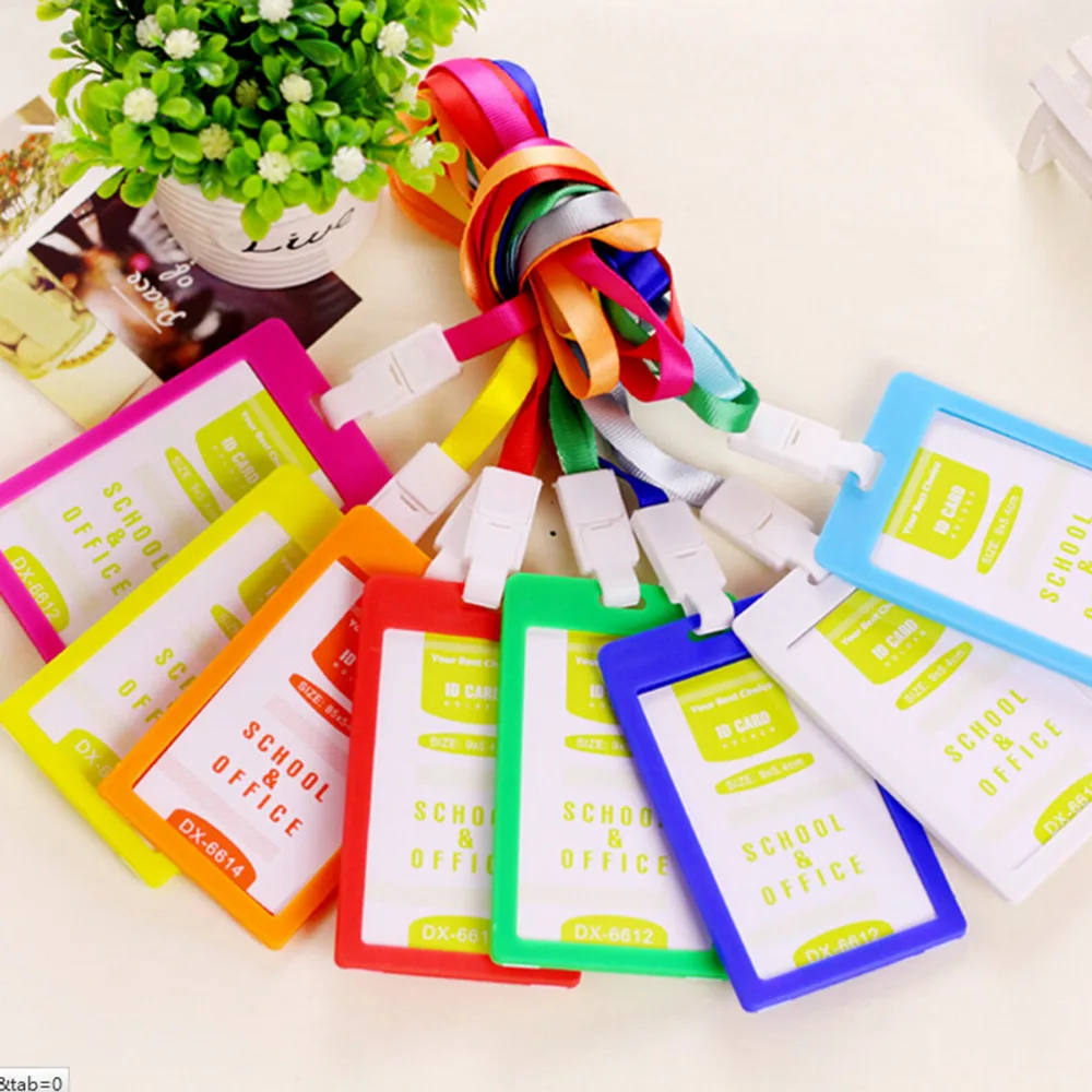 women men pu bank card name credit card holders neck strap