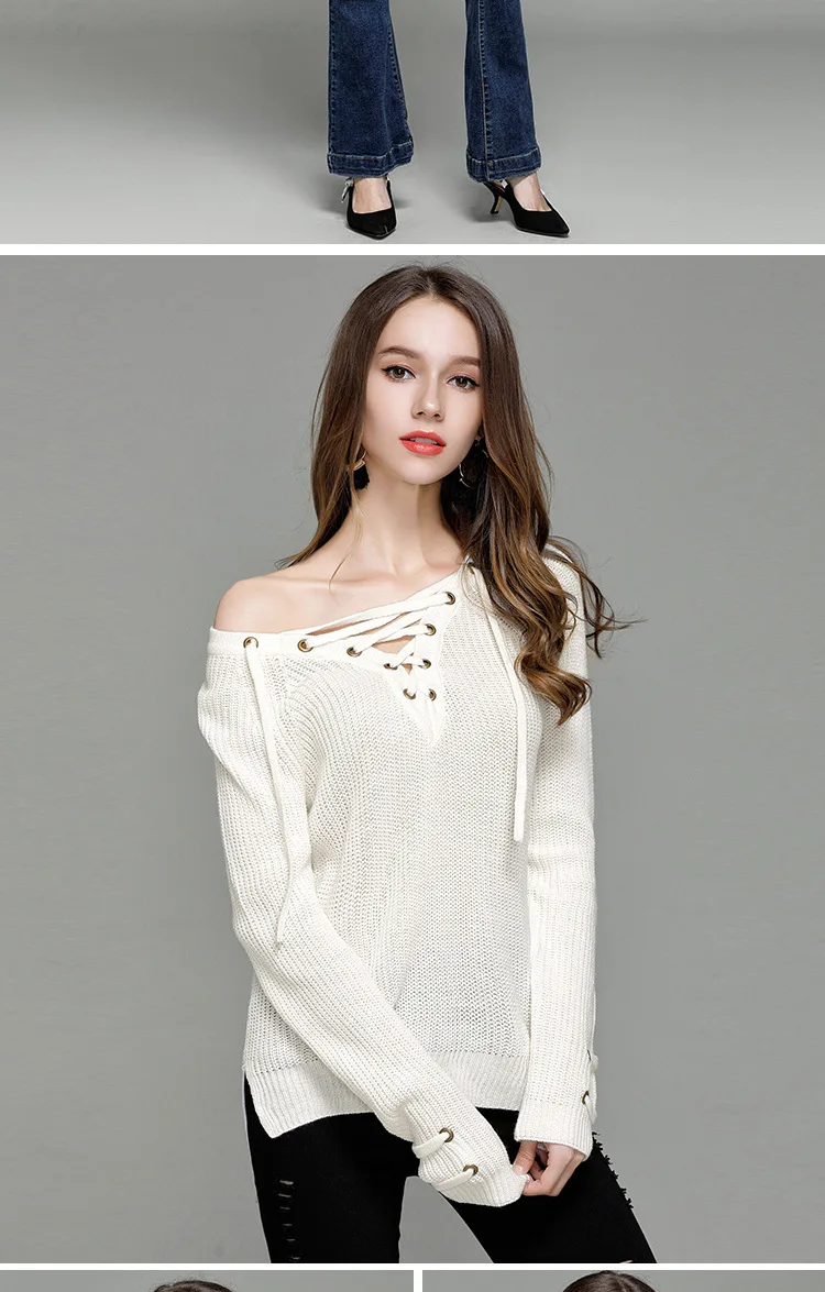 2017 autumn new fashion suit sweater women Europe and the United States sexy V collar with knitted bottoming shirt (9)