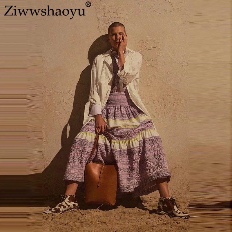 

Ziwwshaoyu Elegant Print Embroidery dresses vintage Slash neck temperament Slim dress New women's