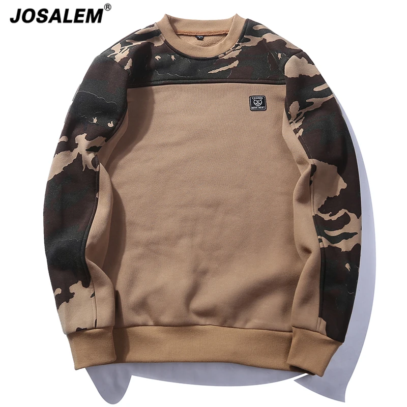 Josalem камуфляж Толстовка для Для Мужчин Новая Мода Camo Patchwork круглым вырезом костюм